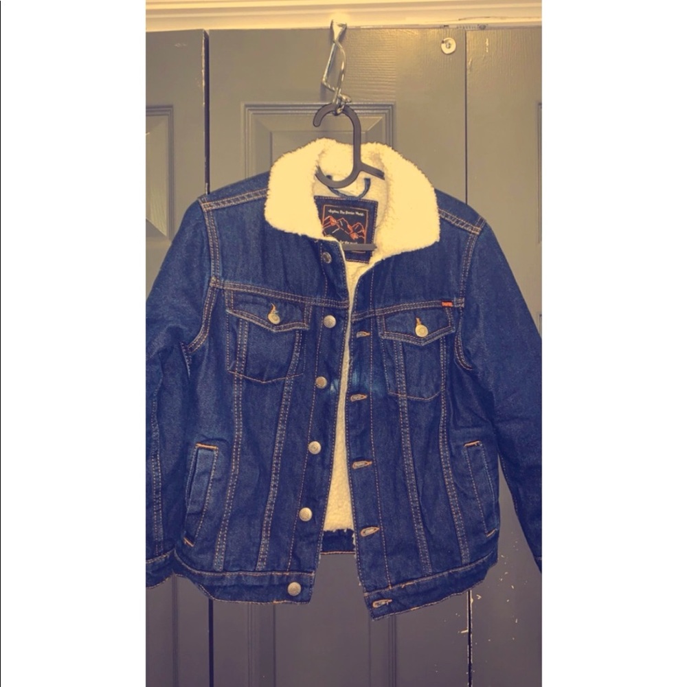 Kids Denim Blue Sherpa Jacket, size 10Y